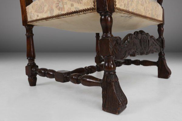 939.0 Antique Renaissance Throne Armchair In Carved Oak, France, 1850s photo