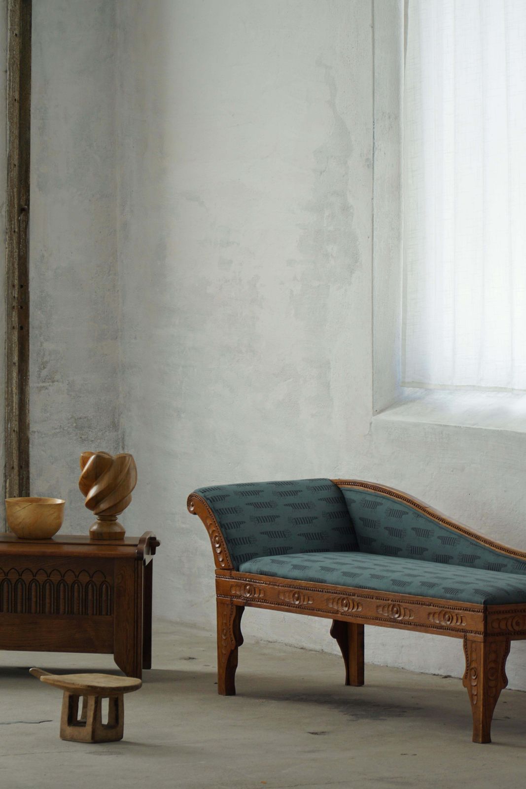 Danish Art Nouveau, Chaise Lounge In Oak & Lisa Larson “Mikey” Upholstery, 1920s photo buy
