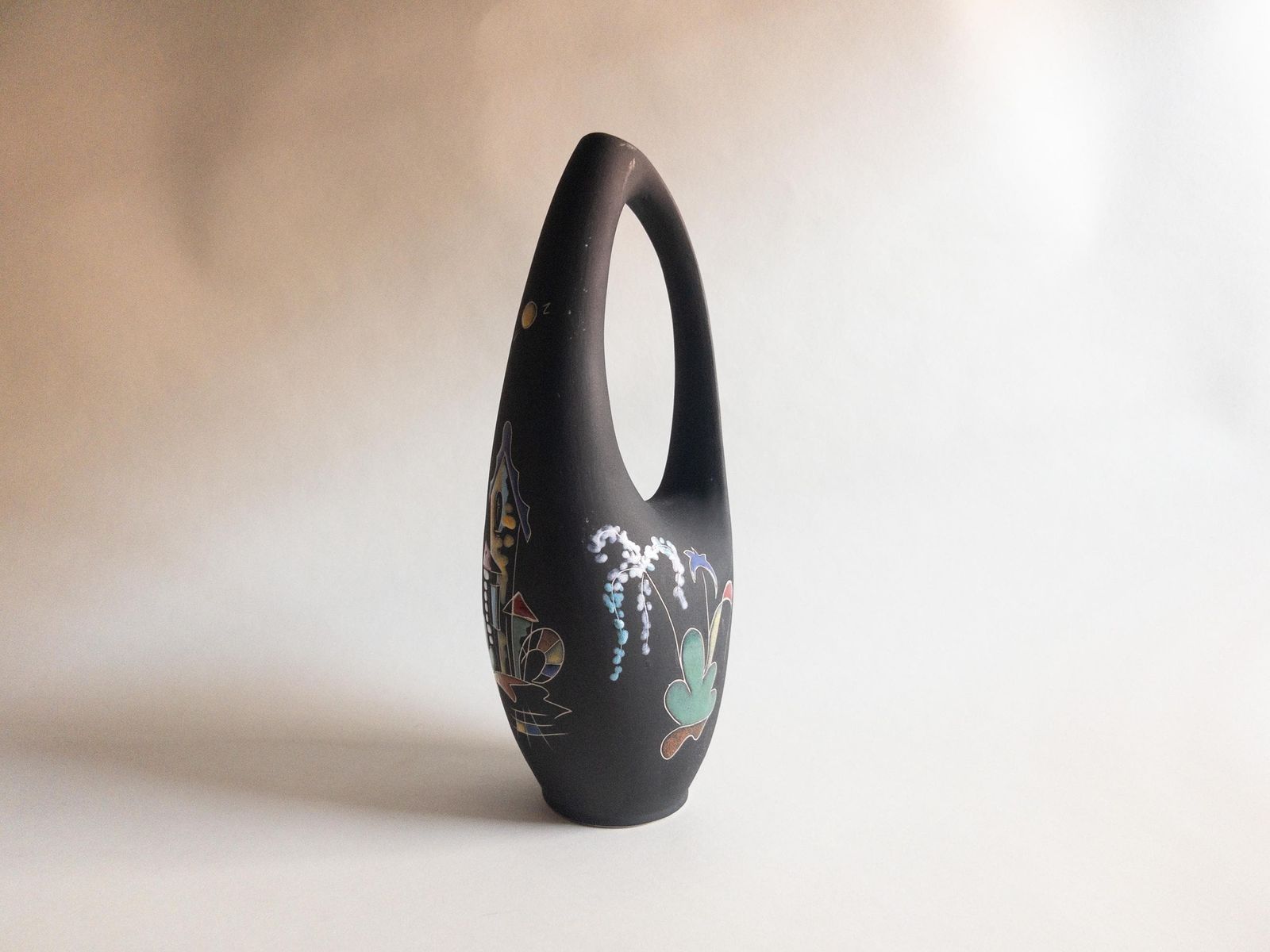 Keto Keramik Black Matte Vase: West German Pottery, Surreal Decor (32cm)