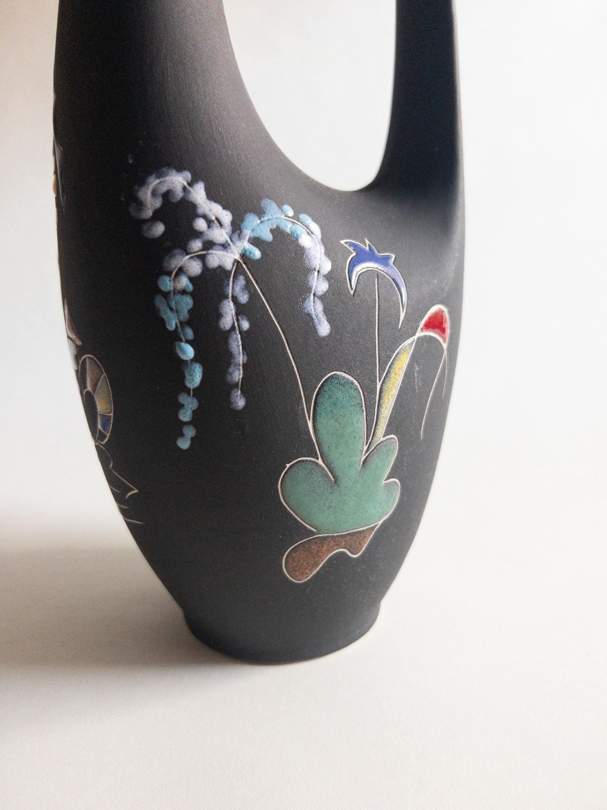 Keto Keramik Black Matte Vase: West German Pottery, Surreal Decor (32cm) photo buy