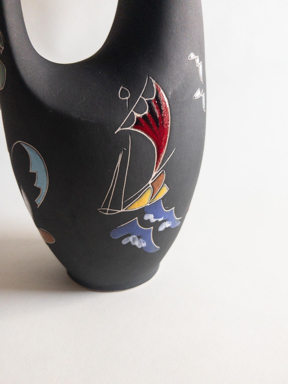 177.0 Keto Keramik Black Matte Vase: West German Pottery, Surreal Decor (32cm) photo