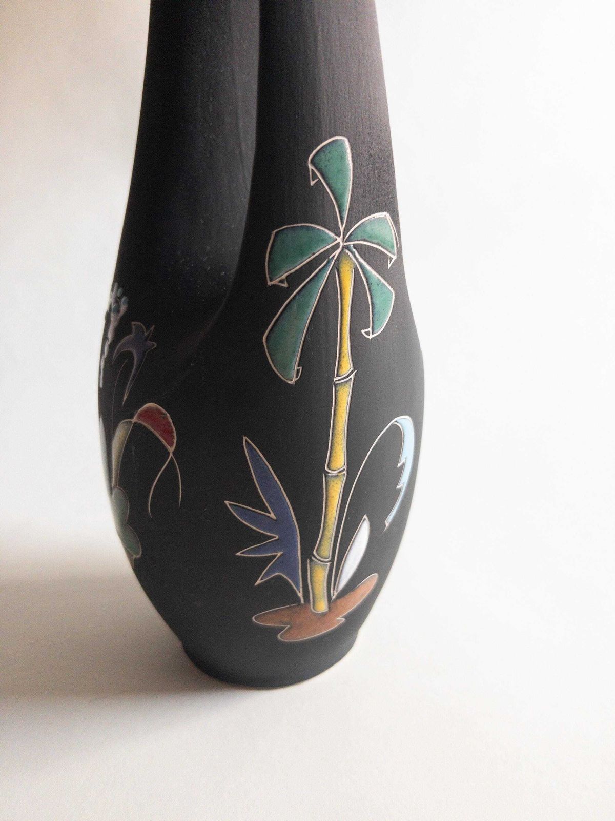 photo buy Keto Keramik Black Matte Vase: West German Pottery, Surreal Decor (32cm)