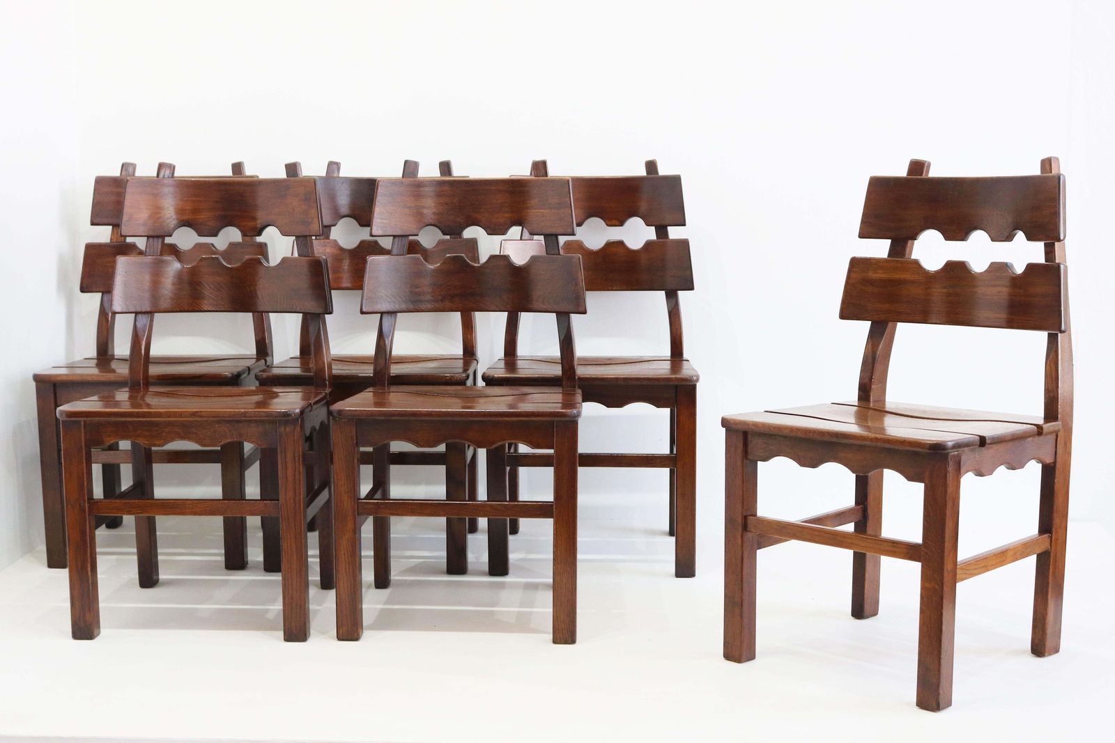 Set Of 6 Rare Early Razor Back Brutalist Chairs By Henning Kjaernulf Razor Blade photo vintage