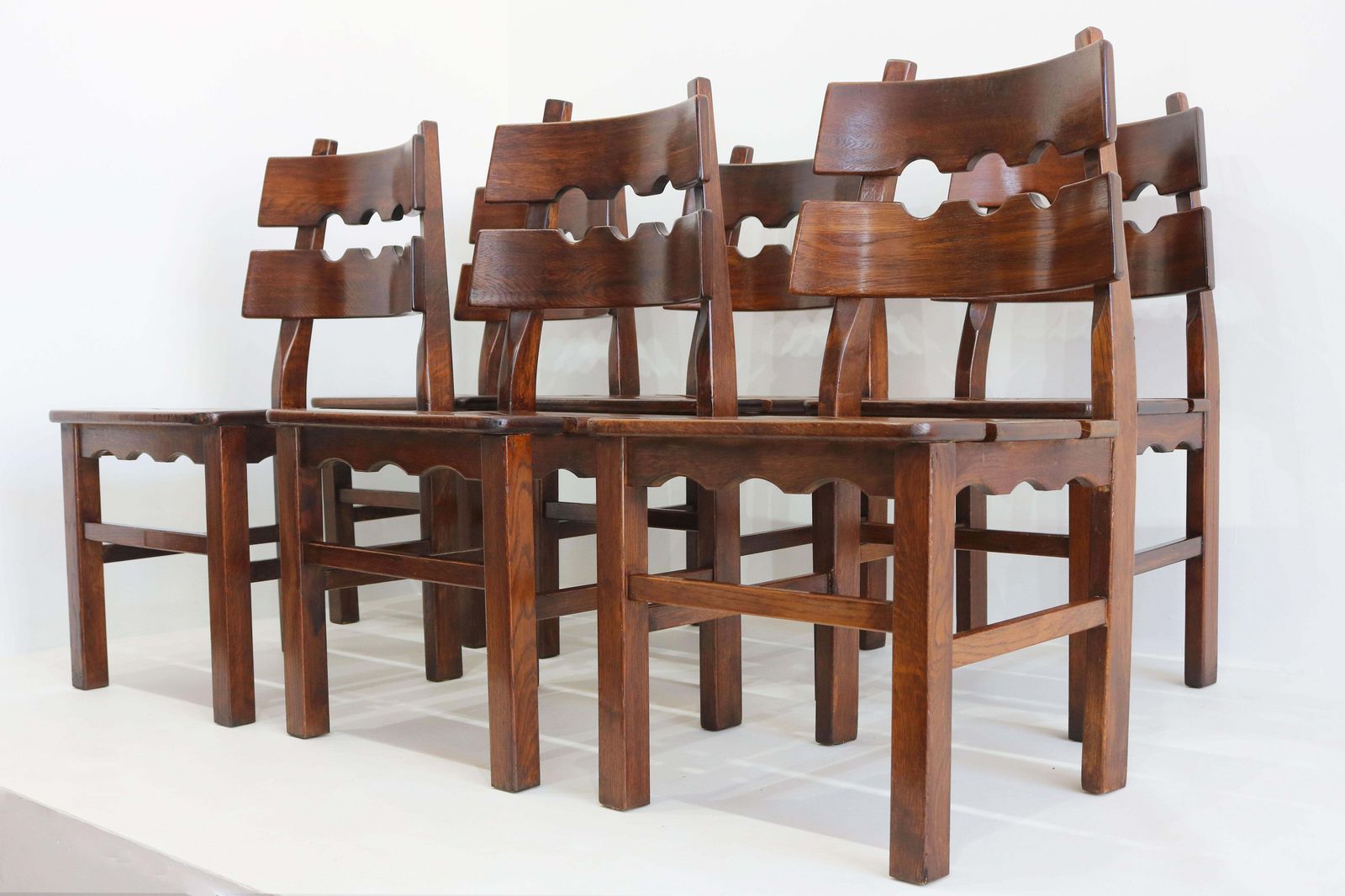 Furniture Set Of 6 Rare Early Razor Back Brutalist Chairs By Henning Kjaernulf Razor Blade photo
