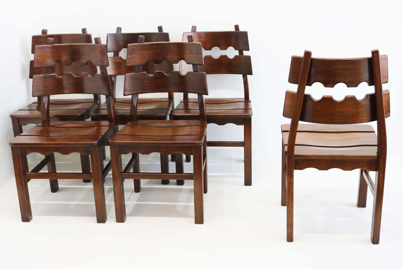 6084.0 Set Of 6 Rare Early Razor Back Brutalist Chairs By Henning Kjaernulf Razor Blade photo