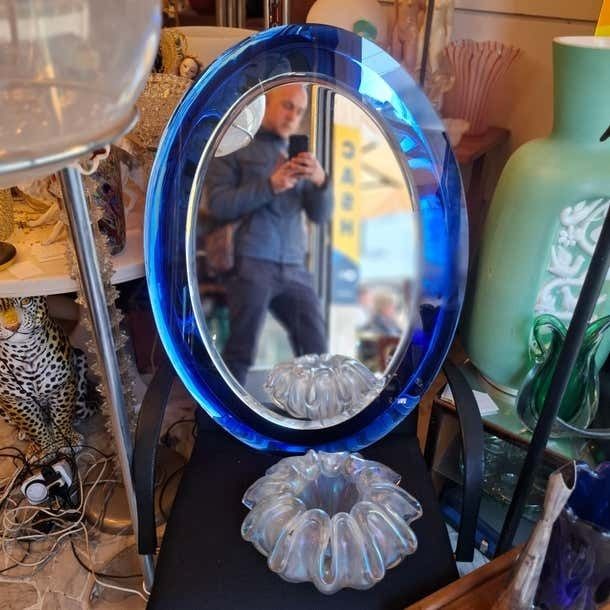Cristal Art Mirror Glass Crome Wood 1960 photo for sale