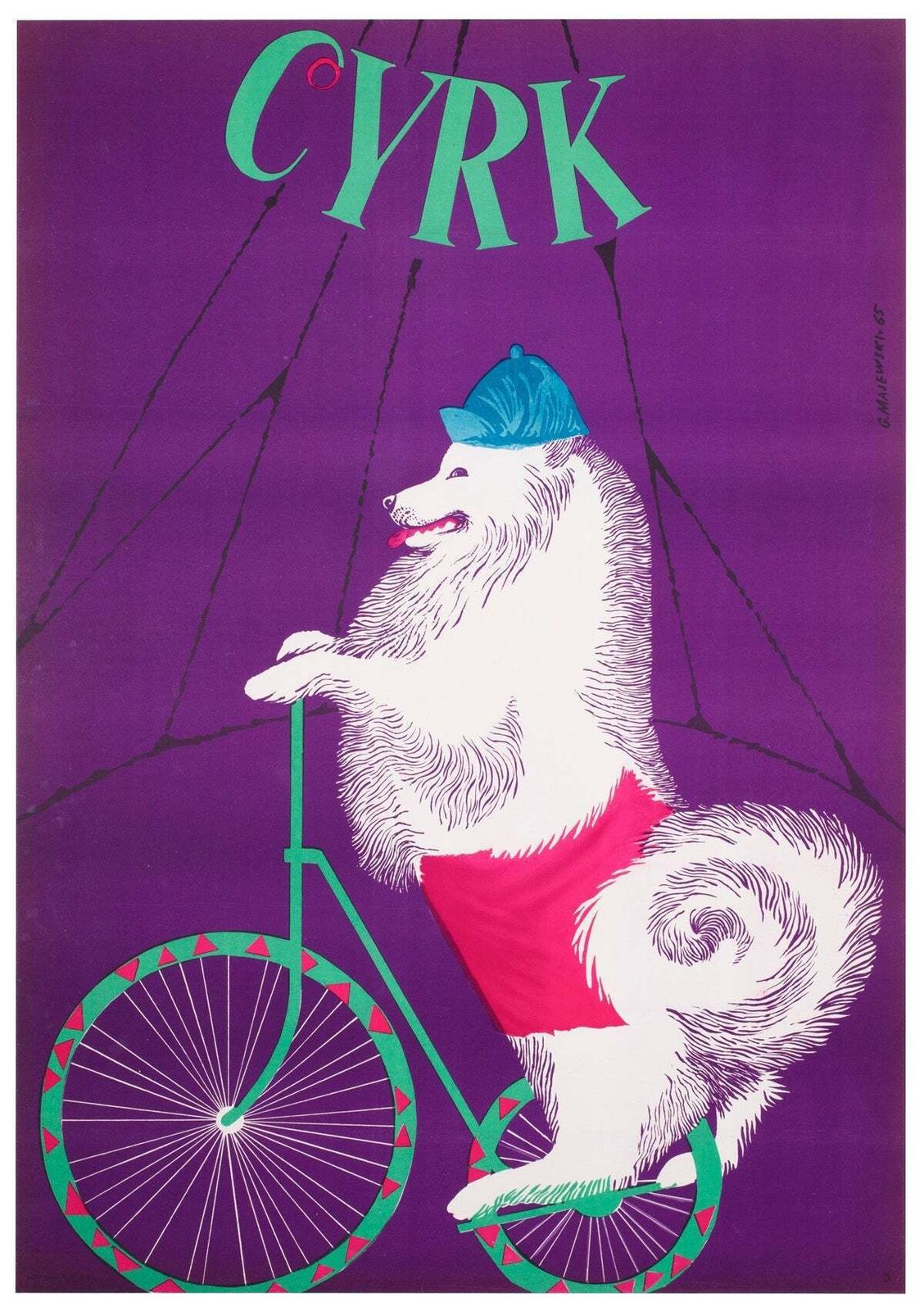 Cyrk Samoyed Cycling 1965 Polish Circus Poster, Gustaw Majewski