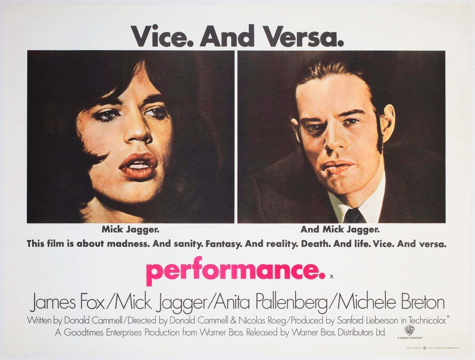 Performance 1970 Uk Quad Film Poster