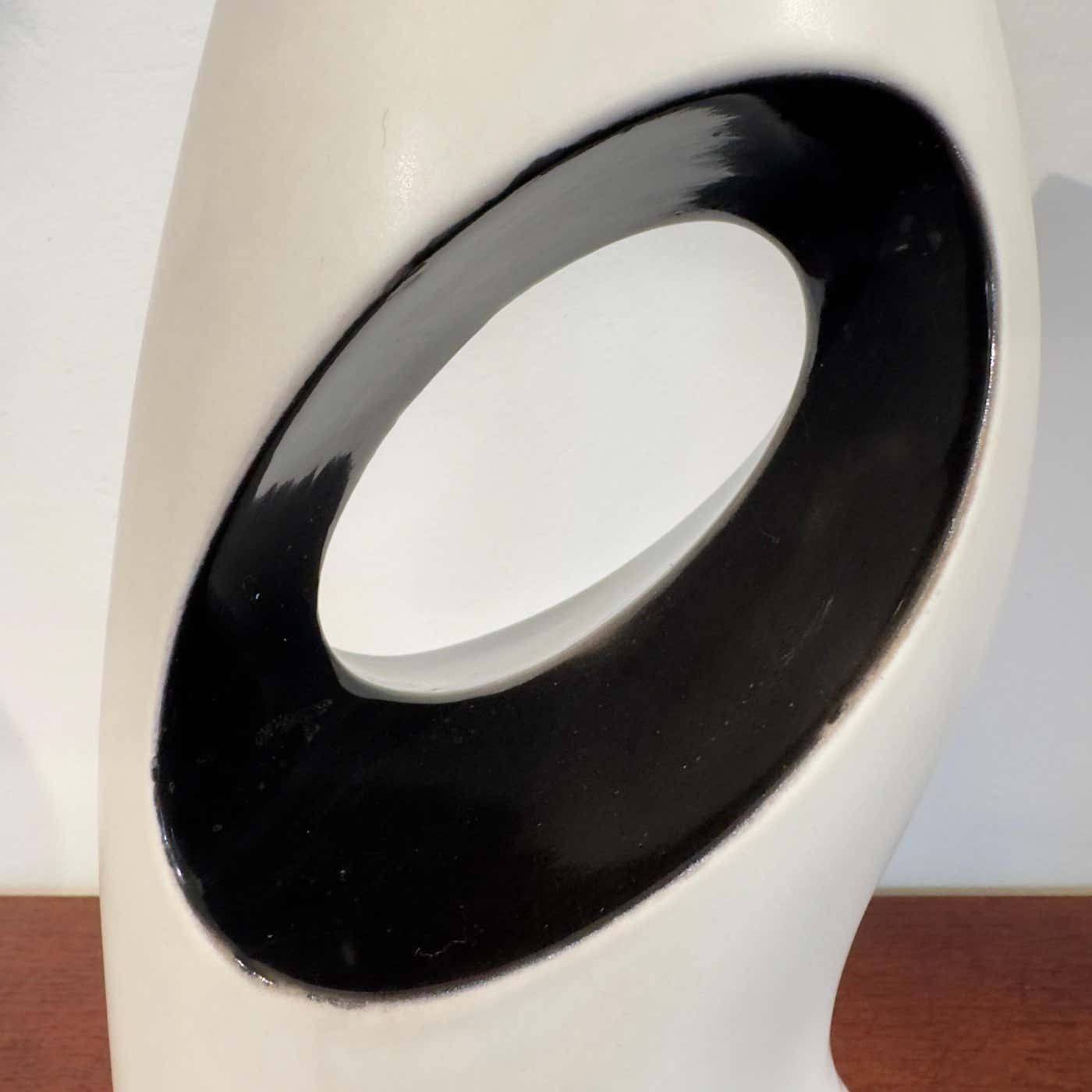 1980s White And Black Ceramic Vase With Organic Abstract Design By Fos Italy photo Home Decor