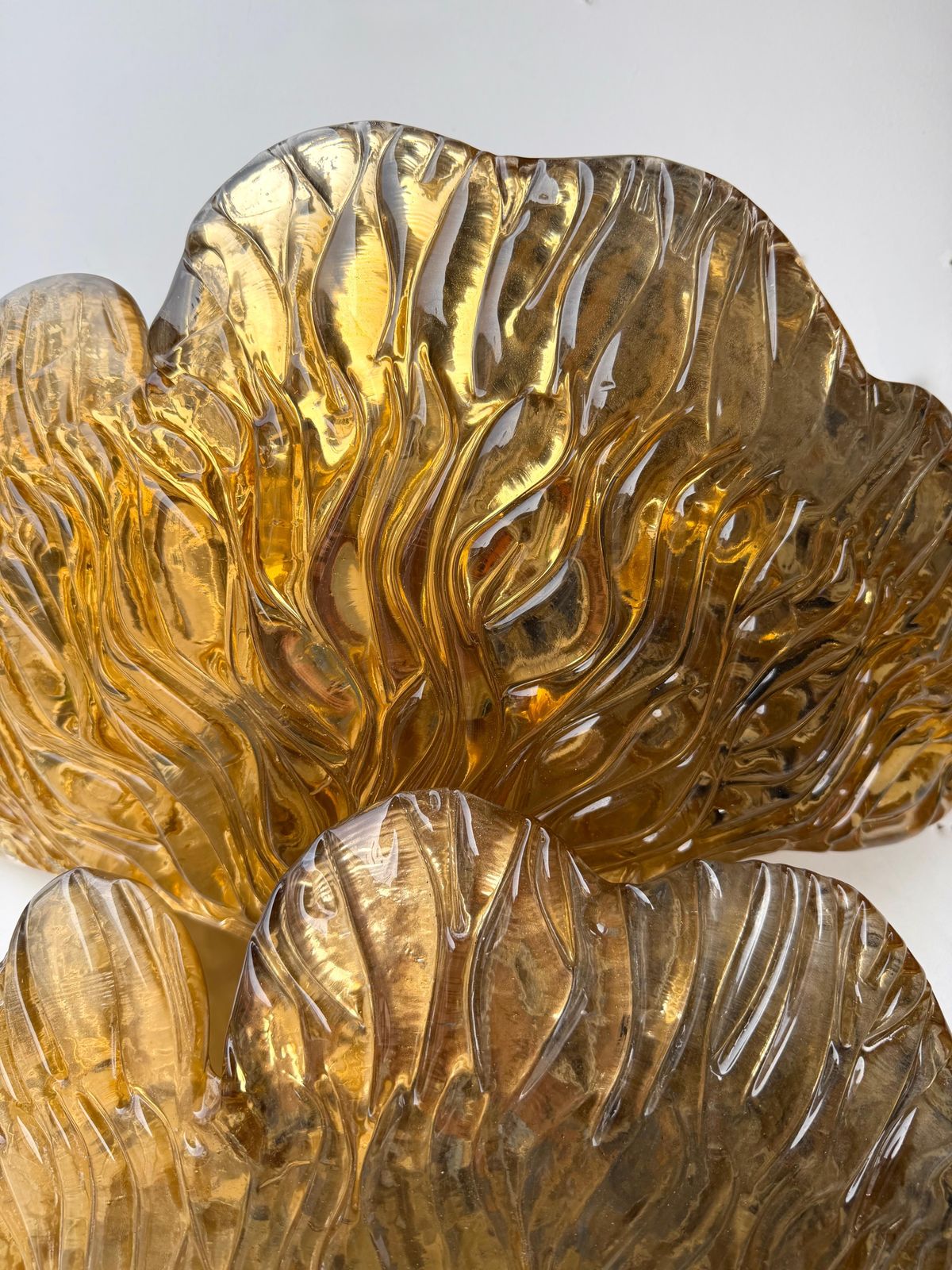 Contemporary Pair Of Brass And Gold Murano Glass Palm Sconces, Italy photo vinterior