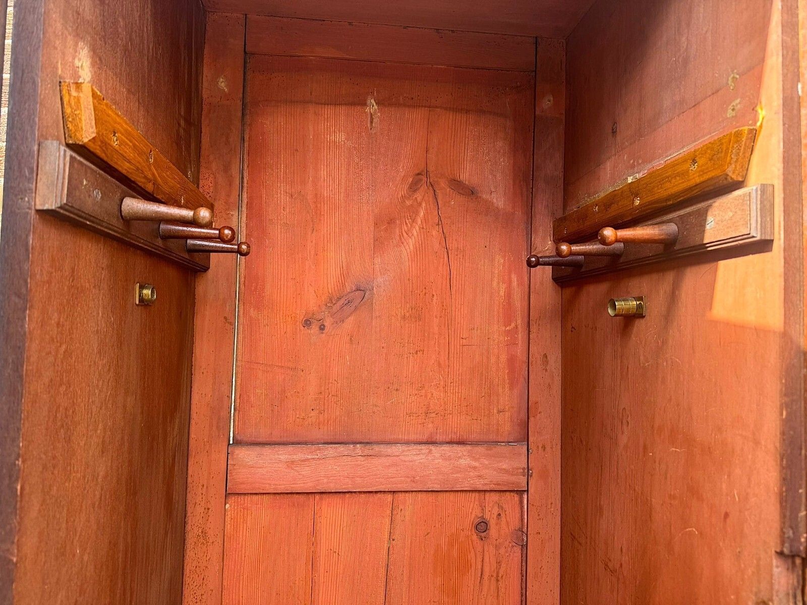 photo for sale A Large Regency Figured Mahogany Breakfront Wardrobe With Brass Inlaid Decoratio