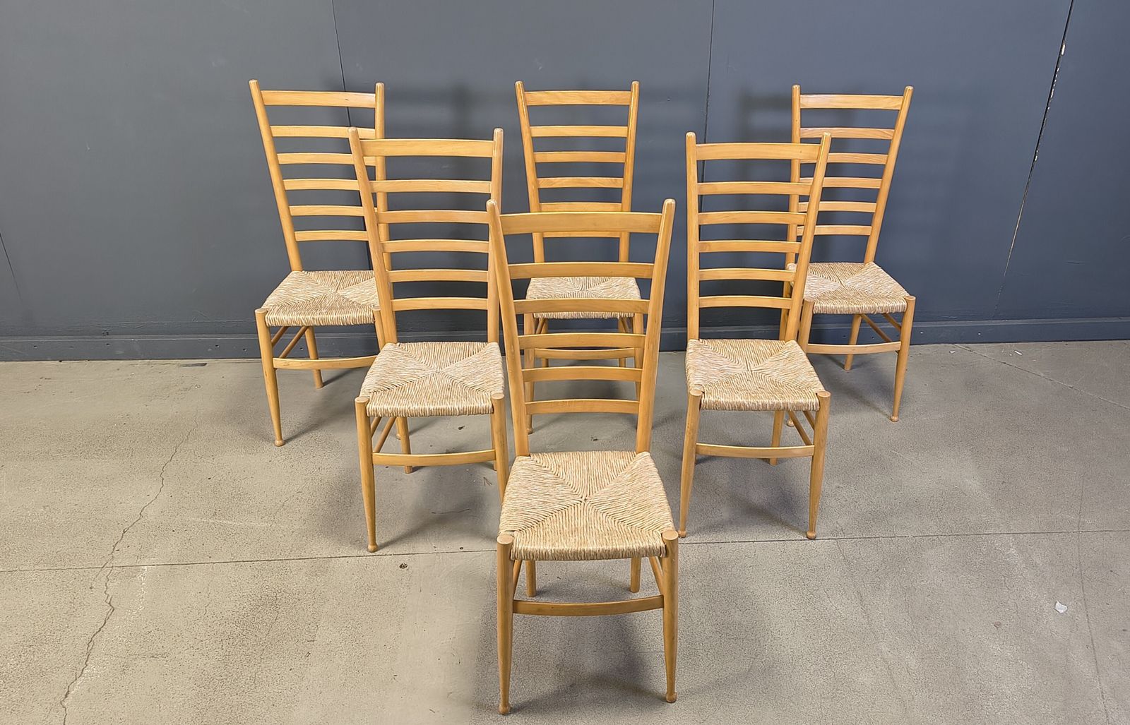 Set Of 6 Beech Wood Italian Ladder Back Chairs, 1970s photo furniture
