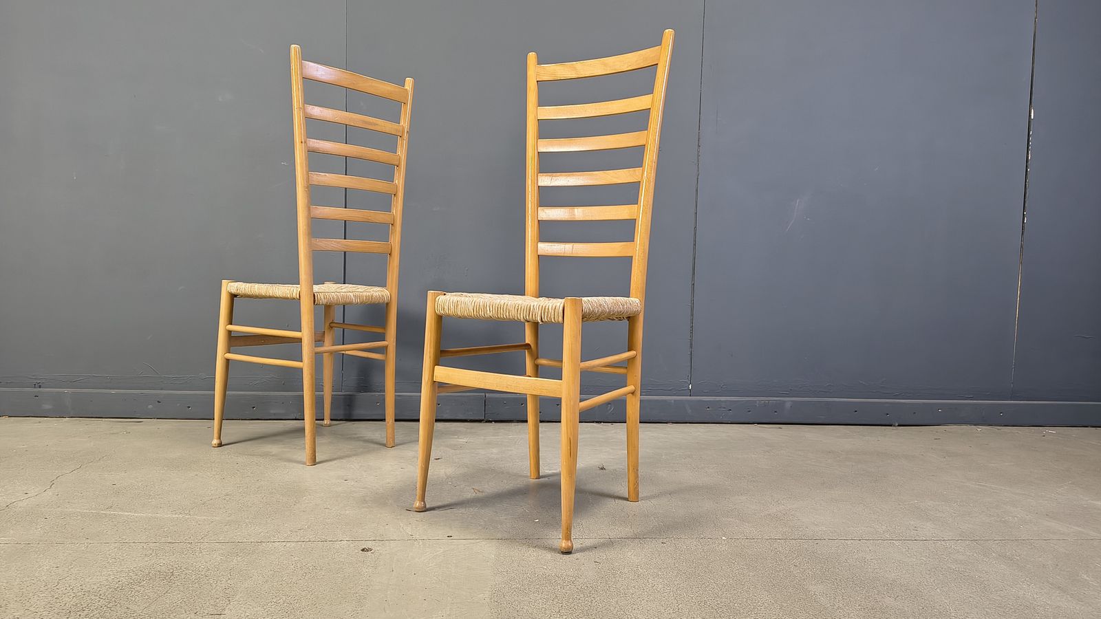 Set Of 6 Beech Wood Italian Ladder Back Chairs, 1970s photo 1150.0
