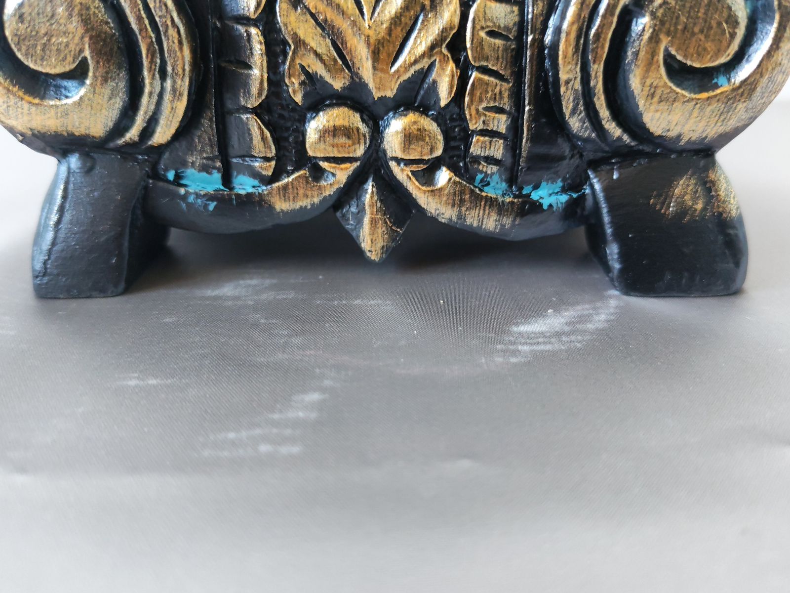 Tall 85cm Ornate Solid Wood Floor Candle Holder, Copper & Verdigris Patina, Upcycled photo vinterior