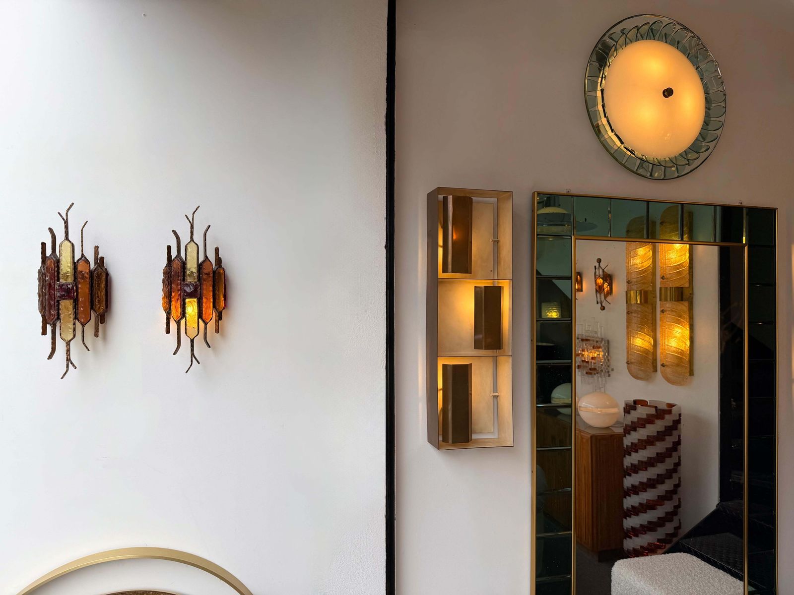 photo buy Pair Of Hammered Glass Wrought Iron Sconces By Longobard Italy 1970s