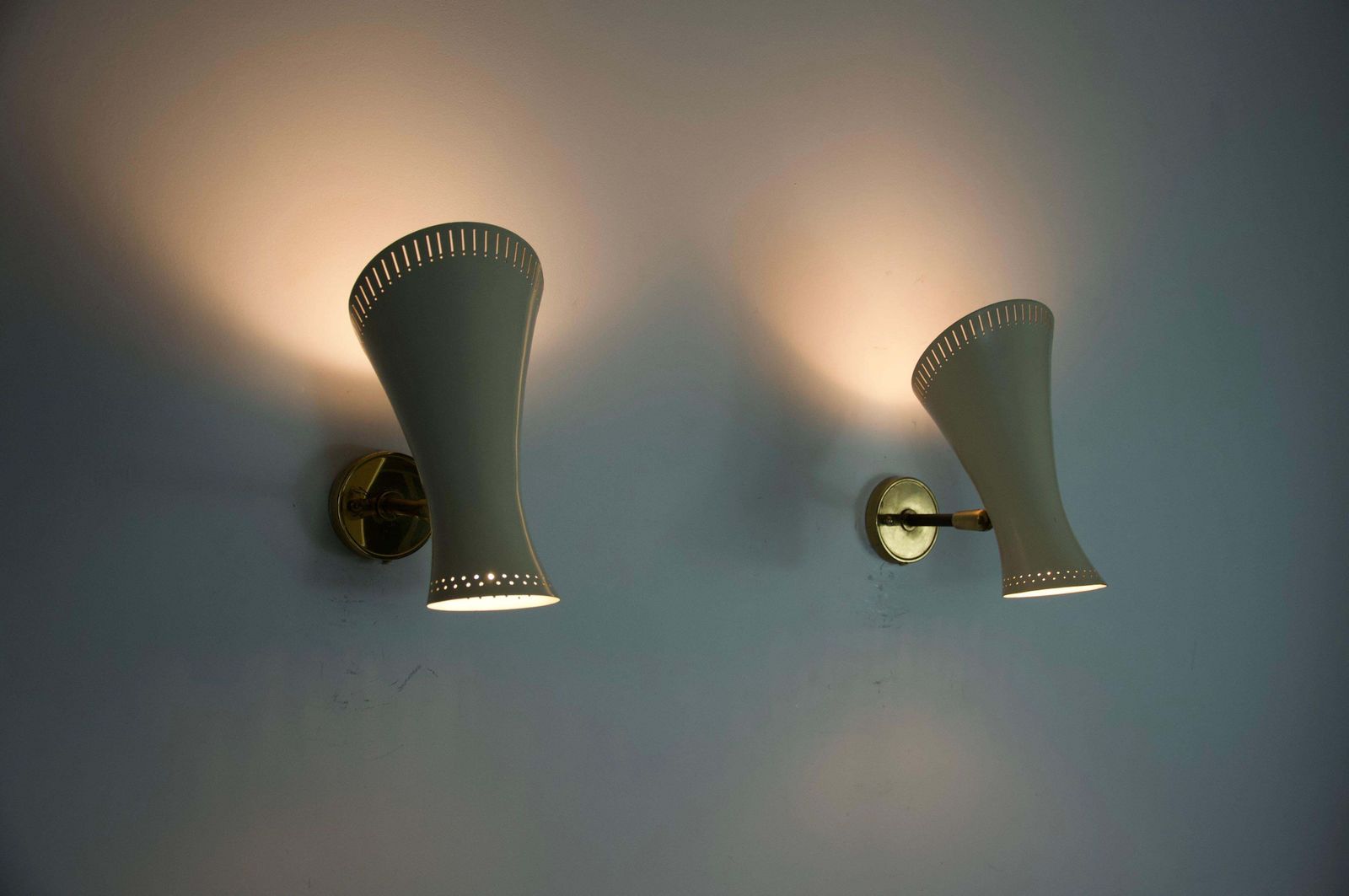 Pair Of Mid Century Modern Brass Diabolo Wall Lamps, Germany, 1950s photo vinterior