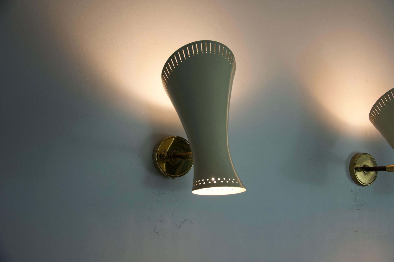 Pair Of Mid Century Modern Brass Diabolo Wall Lamps, Germany, 1950s photo vintage