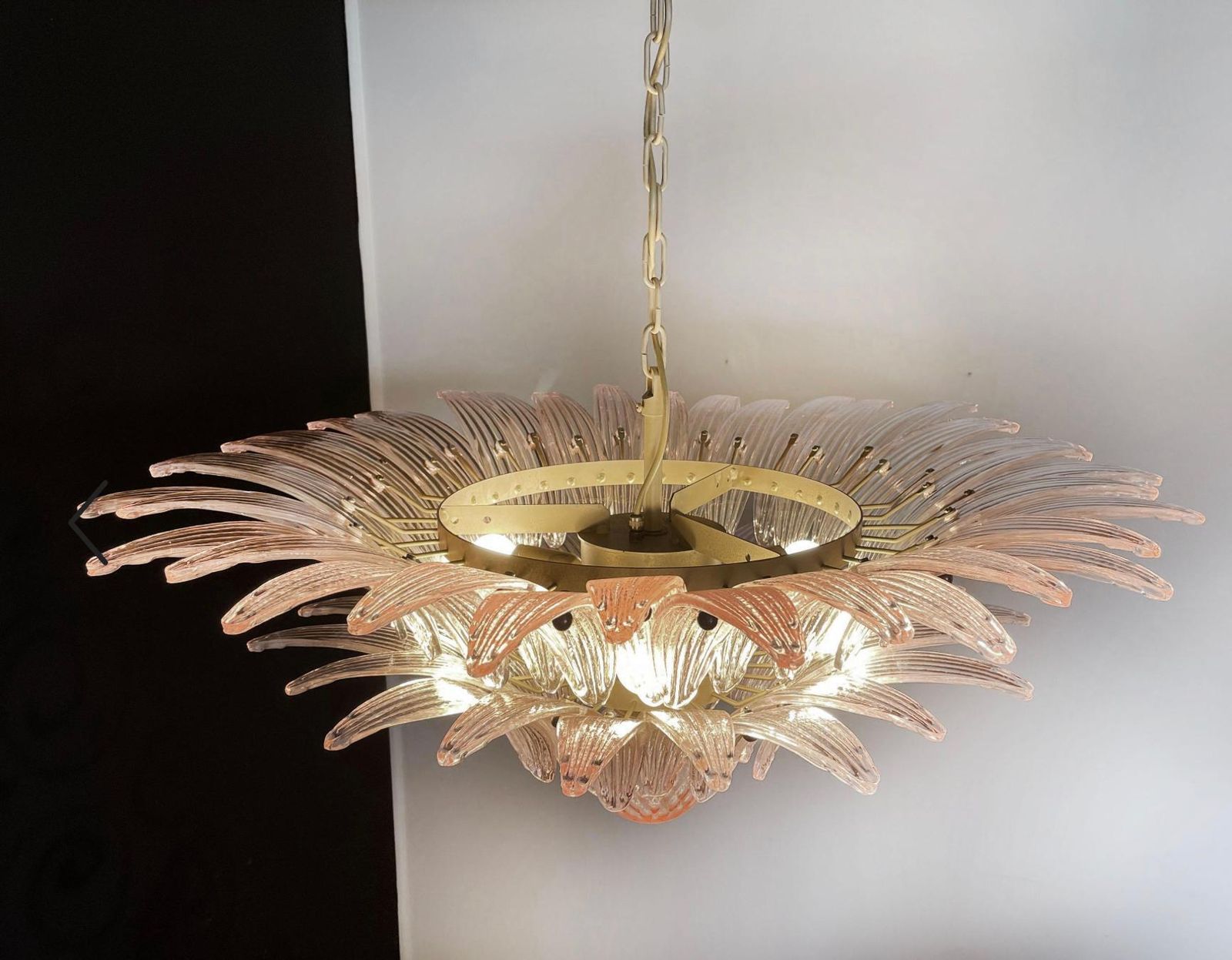 photo for sale Italian Pink Leaves Palmette Chandelier Murano