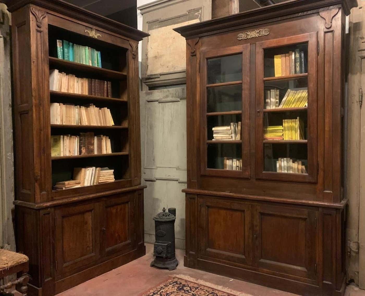 No. 3 Elegant Walnut And Poplar Bookcases, Gilt Frieze, Italy photo 6216.0