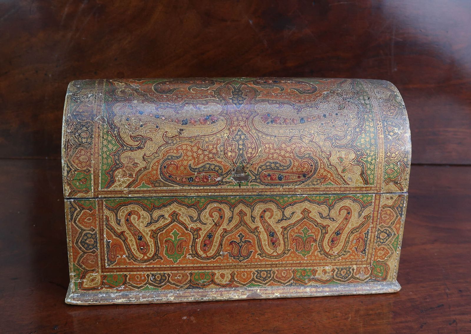 Antique Kashmiri Dome Topped Stationary Box. Late 19th Century photo vinterior