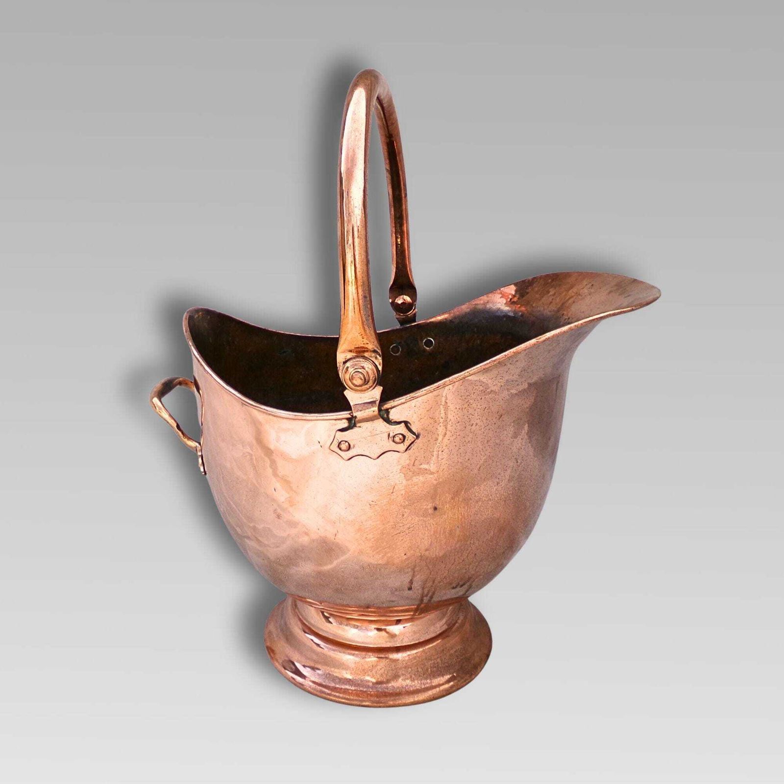Fabulous Large Antique 19th Century Copper Brass Coal Bucket Helmet Scuttle W/ Handle photo furniture