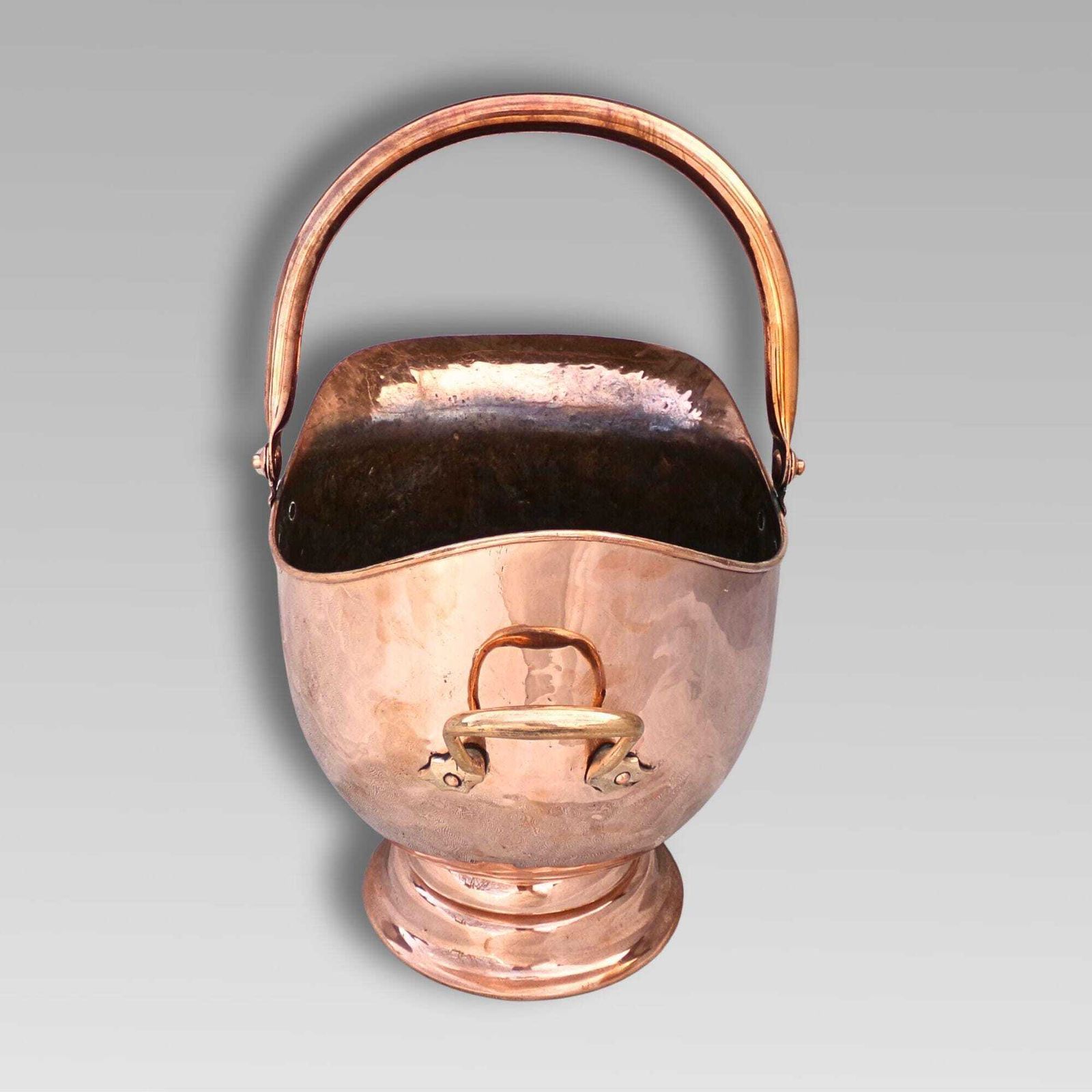 Fabulous Large Antique 19th Century Copper Brass Coal Bucket Helmet Scuttle W/ Handle photo buy