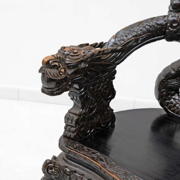 4884.0 Pair Of Chinese Qing Dynasty Carved Dragon Armchairs, Ebonized Hardwood, 19th photo