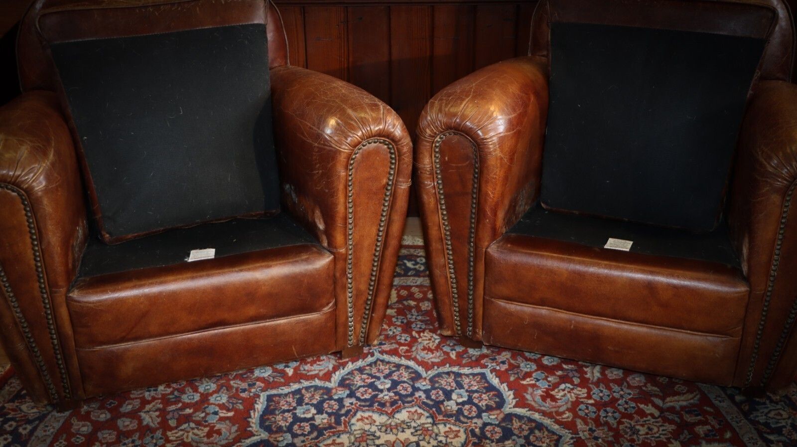 photo buy Stunning Pair Timothy Oulton Flea Market Leather Club Armchairs
