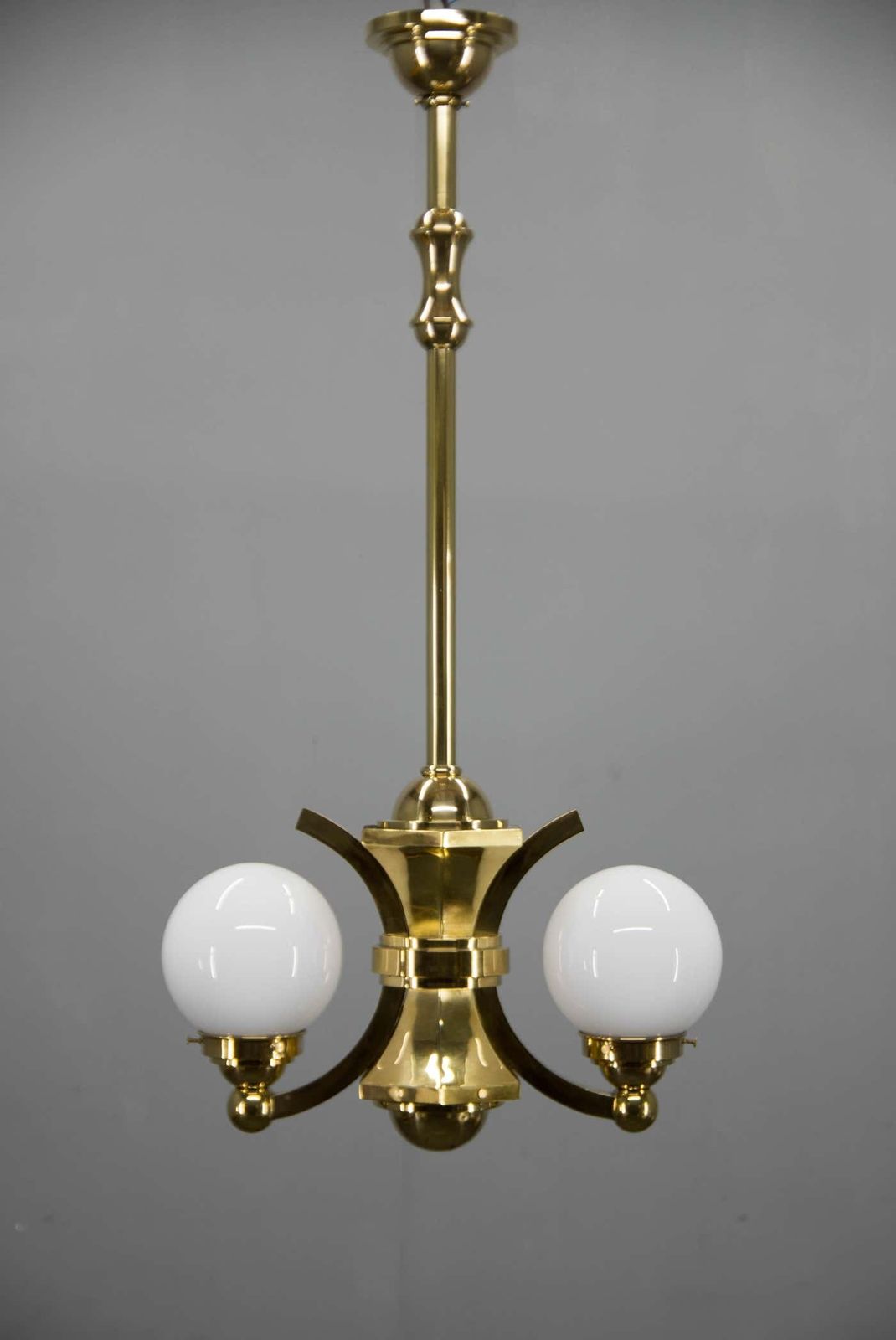 Art Deco Brass And Glass Chandelier By Gocar, 1910s, Restored photo 909.0