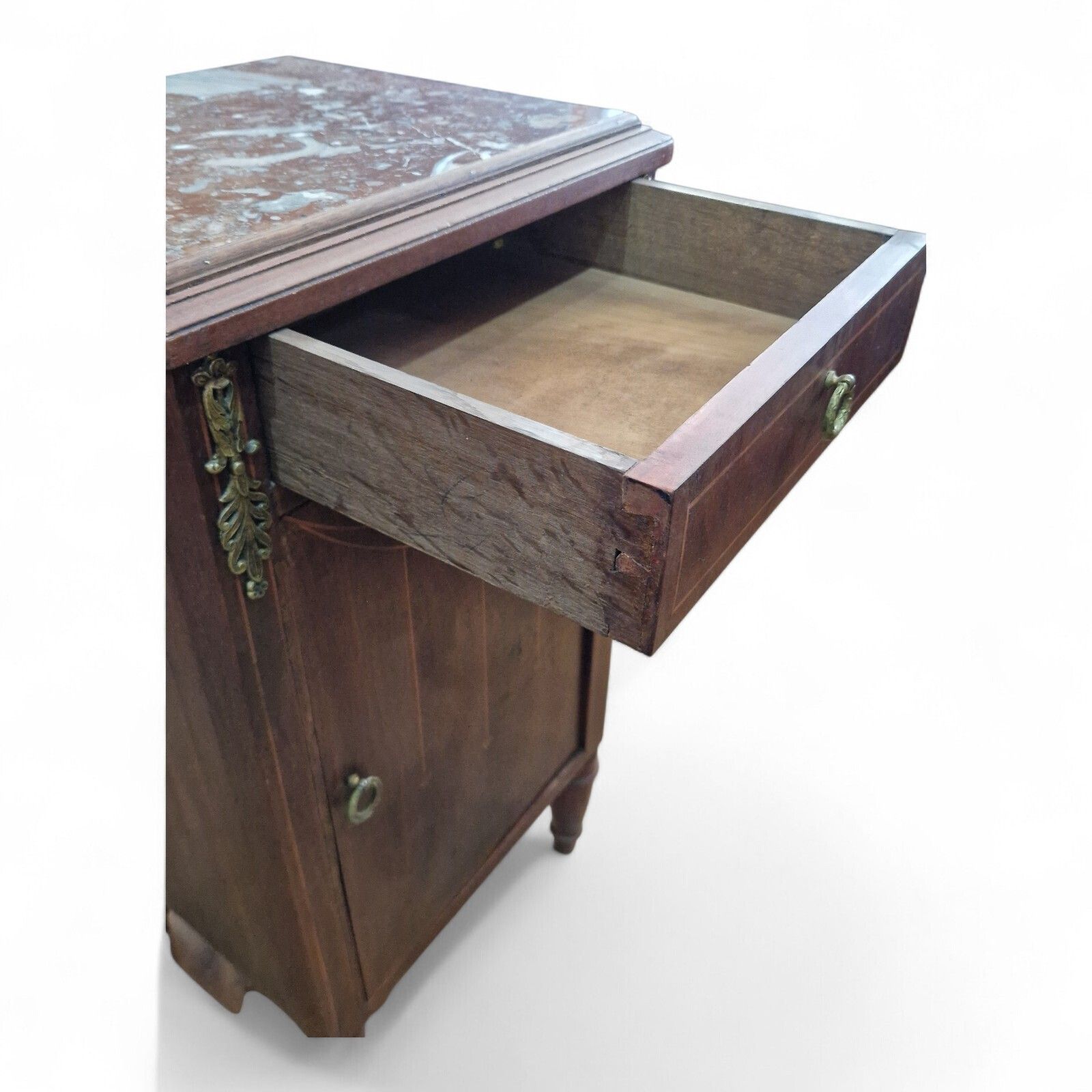 175.0 French Louis XVI Style Marble Top Bedside Cabinet Inlaid Ormolu Antique Style photo
