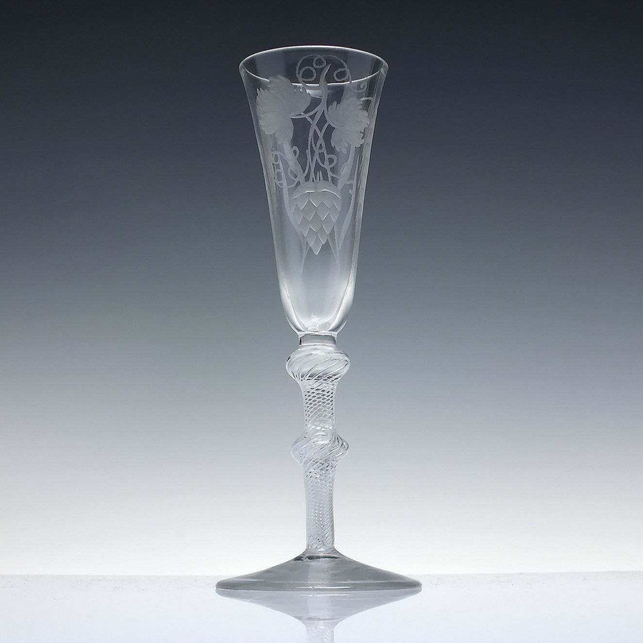 Tall 18th Century Engraved Double Knop Air Twist Ale Glass C1750   Over 8 Inches photo furniture