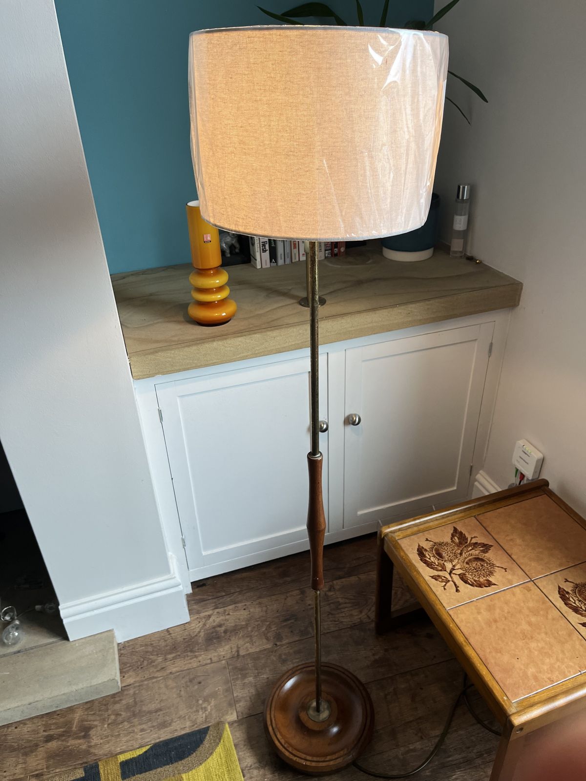 Vintage Teak And Brass Mid Century Floor Lamp, Newly Rewired photo furniture