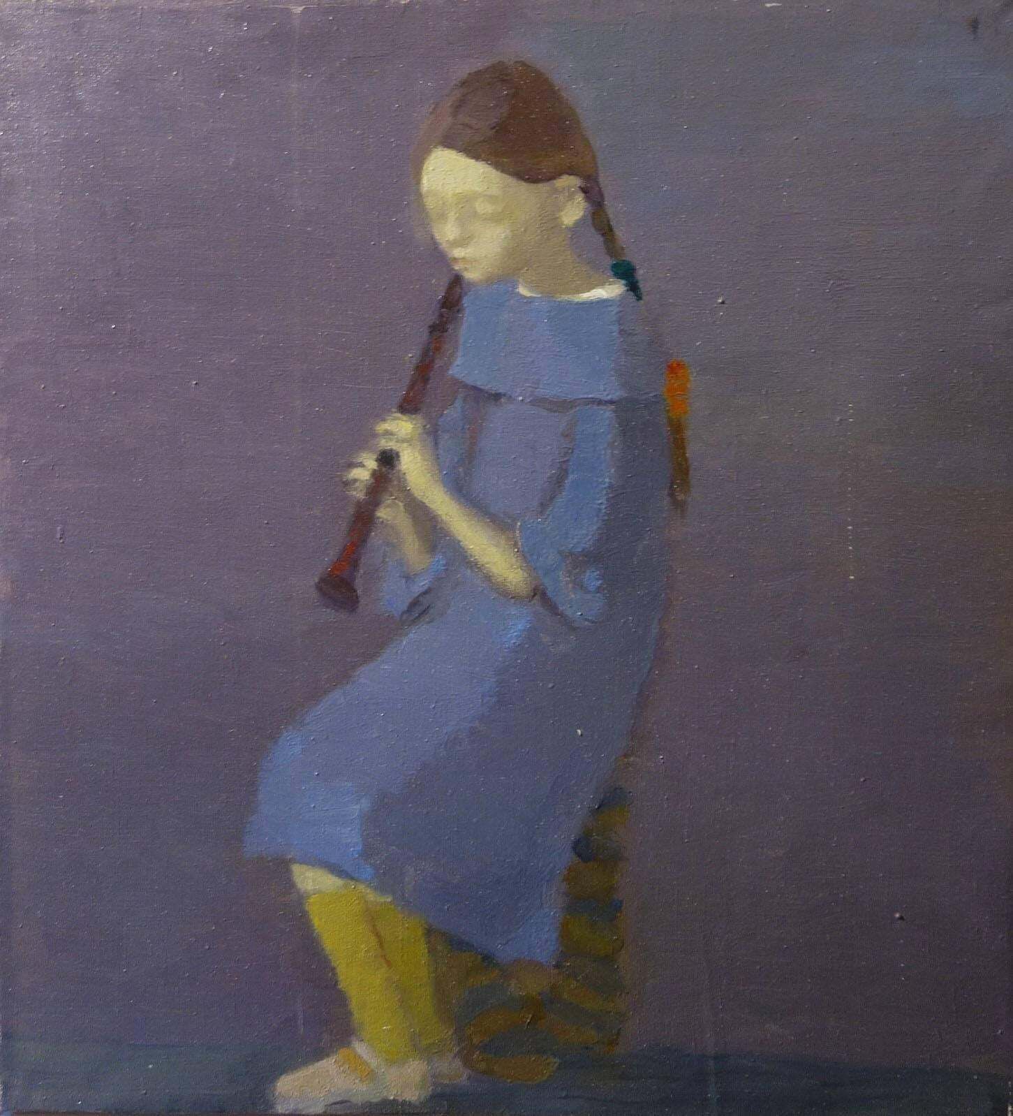 Igor Smekalov Portrait With Flute   21st Century, Contemporary, Oil, Portrait Painting, Blue.