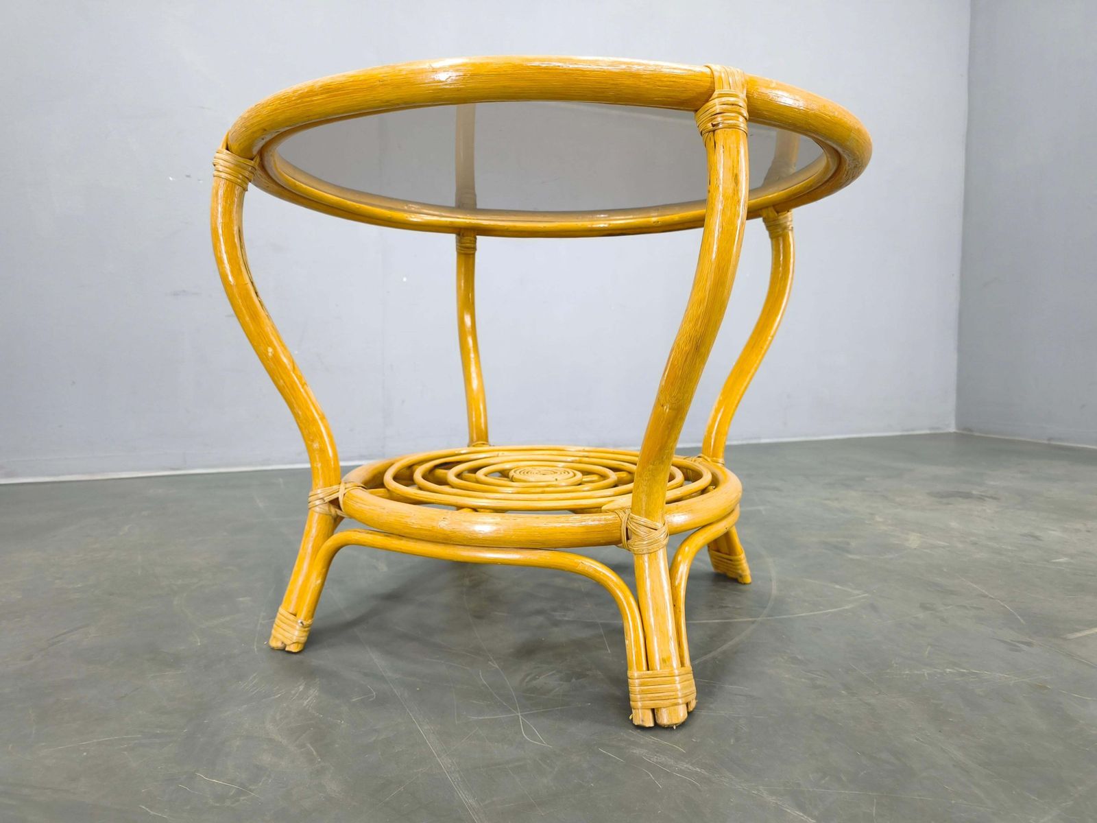 Italian Mid Century Rattan Coffee Table With Glass Top, 1960s photo 399.0