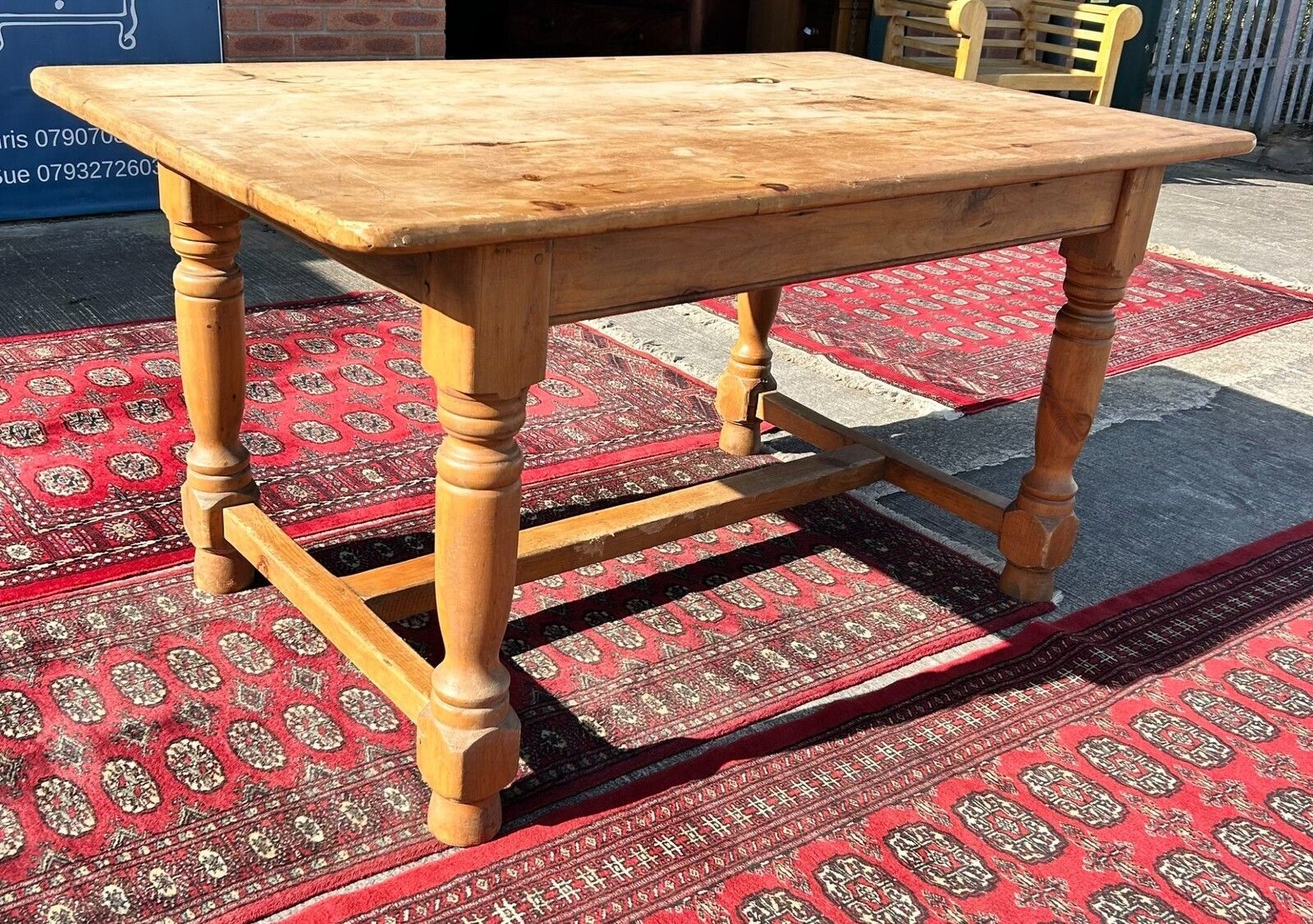 Vintage Pine French Style Farmhouse Dining Table With H Stretcher 152cm X 89cm