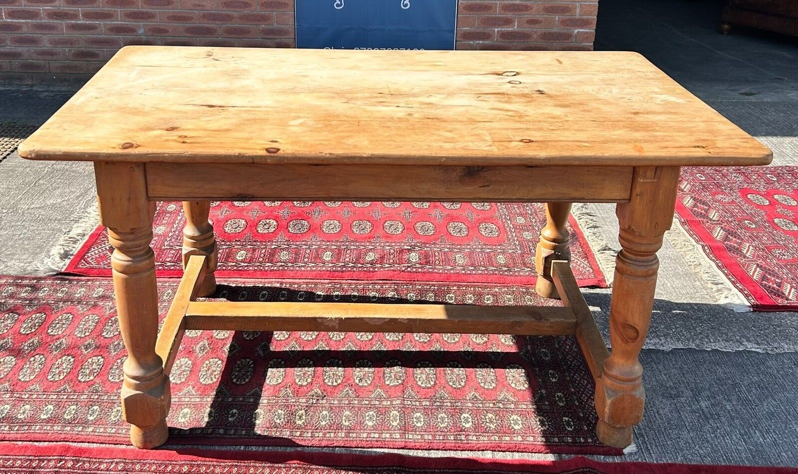 photo furniture Vintage Pine French Style Farmhouse Dining Table With H Stretcher 152cm X 89cm