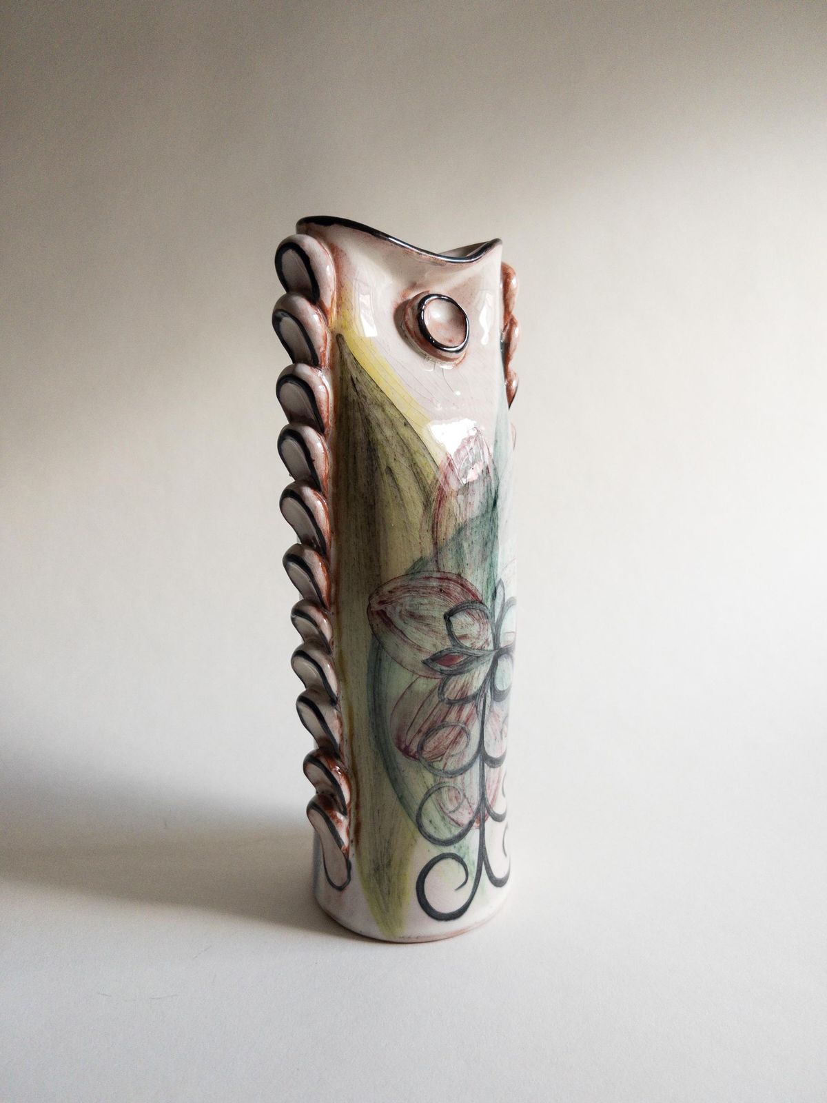 photo buy Swiss Studio Pottery   Unique Handmade Vase   Frilled Floral Sculptural Vase   Signed
