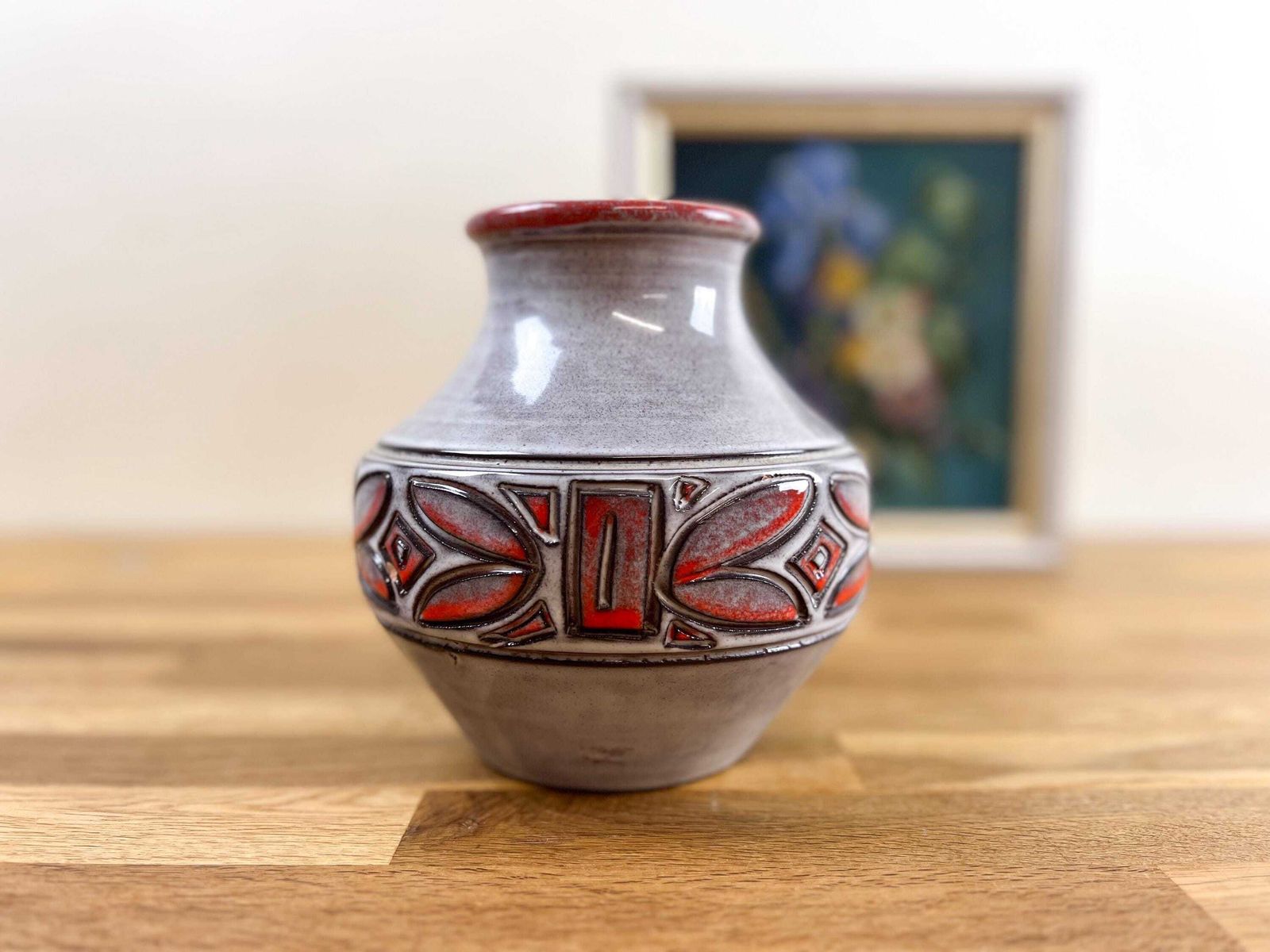 Home Decor Alvino Bagni Vase: Mid Century Italian Ceramic With Red Graphic Pattern photo