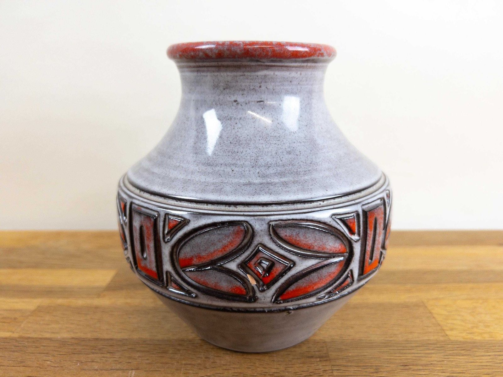 photo buy Alvino Bagni Vase: Mid Century Italian Ceramic With Red Graphic Pattern