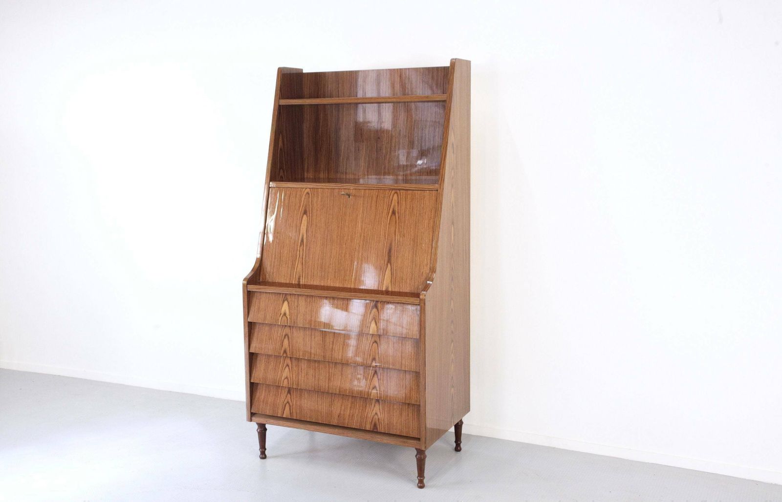Midcentury Italian Bureau / Shelving Unit / Bookcase / Cupboard In Teak. Vintage Modern / Danish / Scandinavian Style. photo vinterior