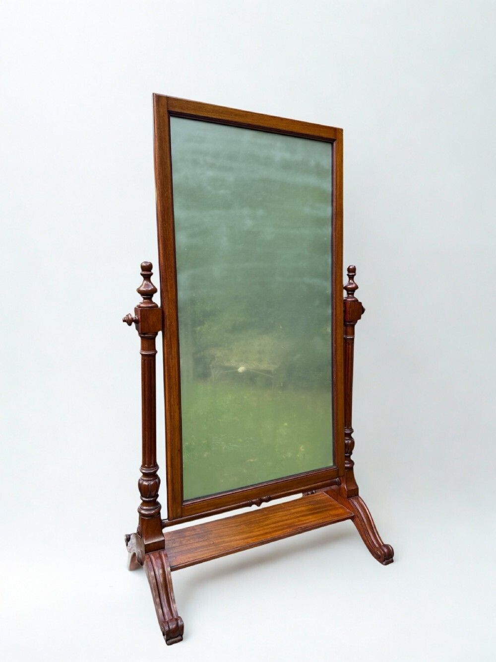 Antique 19thc Mahogany Full Length Cheval Dressing Mirror