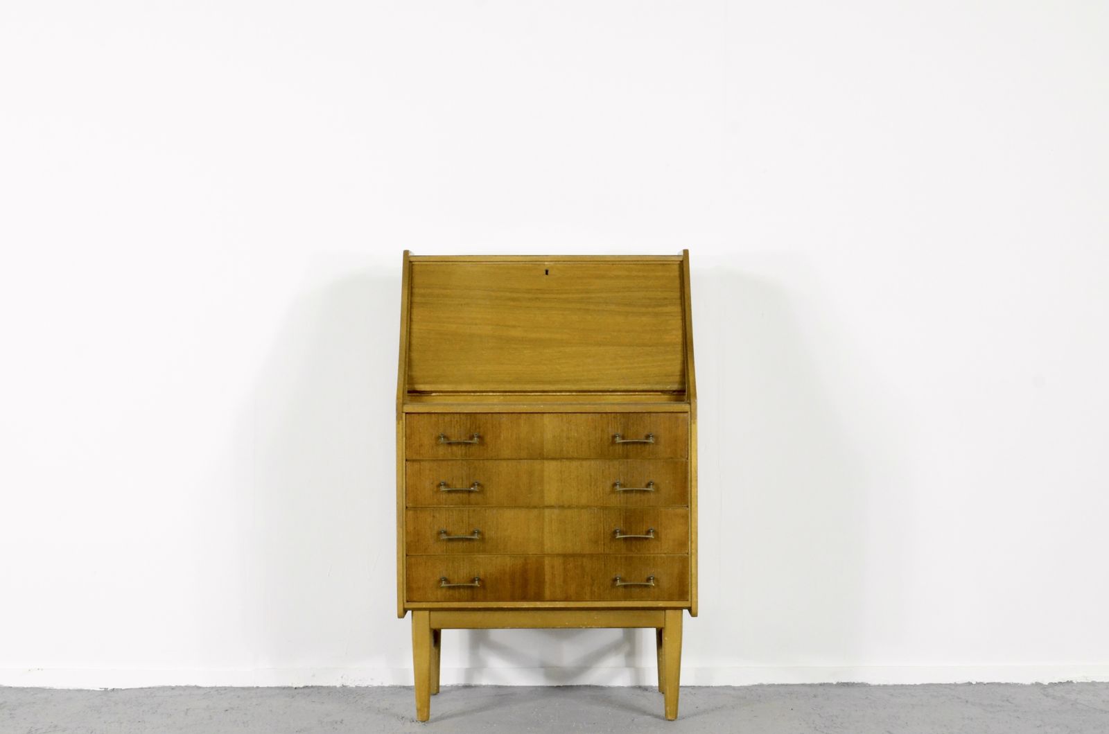 Midcentury Bureau Desk Cabinet In Teak Vintage Modern Danish Style photo 349.0