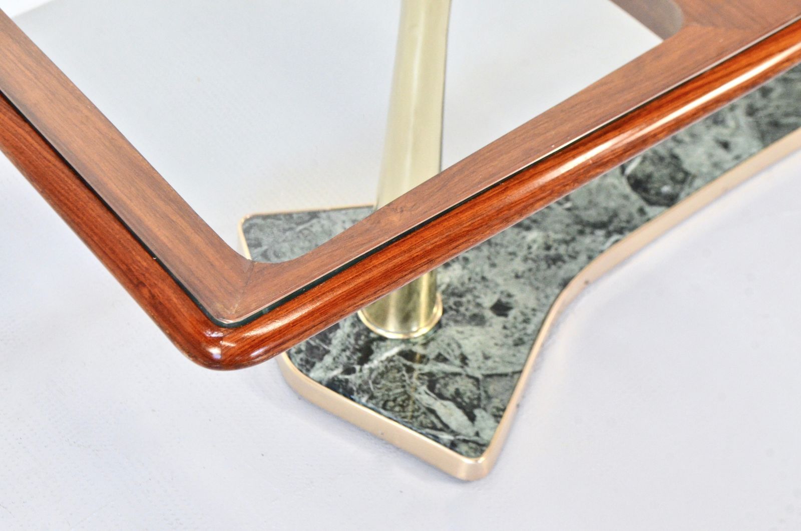 Very Rare Midcentury Modern Italian Dining Table In Mahogany, Brass And Marble. Vintage / Retro / Scandi. photo vinterior
