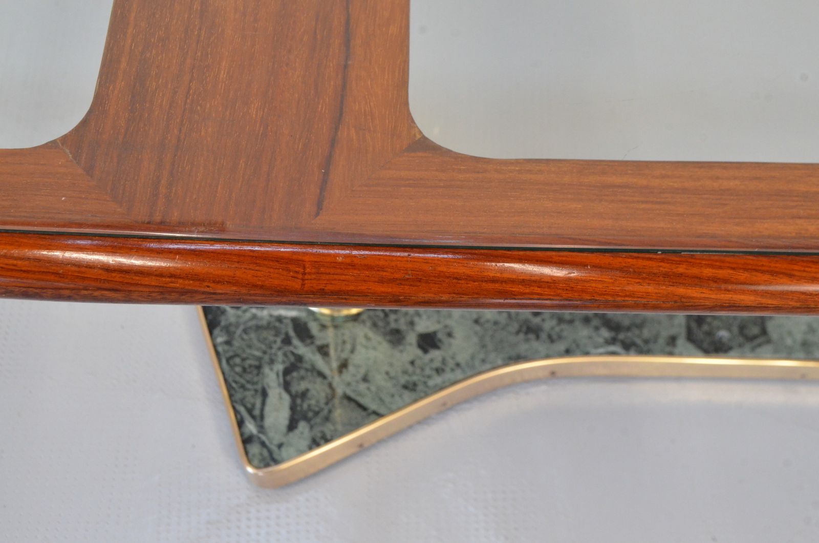 Very Rare Midcentury Modern Italian Dining Table In Mahogany, Brass And Marble. Vintage / Retro / Scandi. photo vintage