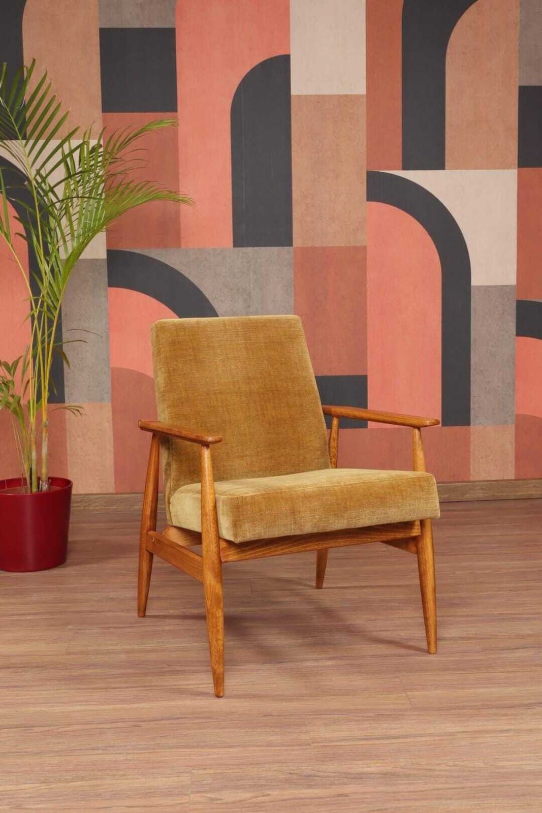Lounge Chair Amber Upholstery Vintage Design, 1960 photo for sale