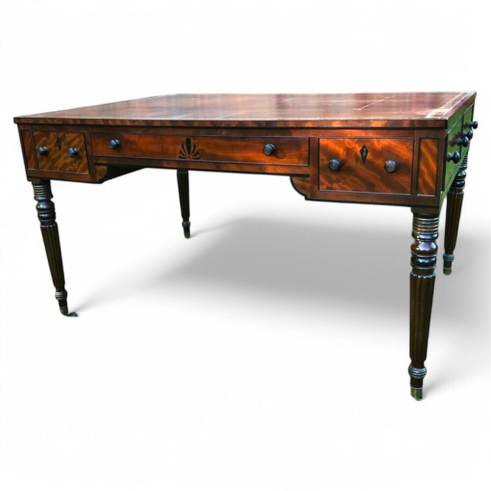 Mahogany And Ebony Inlay Writing Table With Leather Top photo 5400.0
