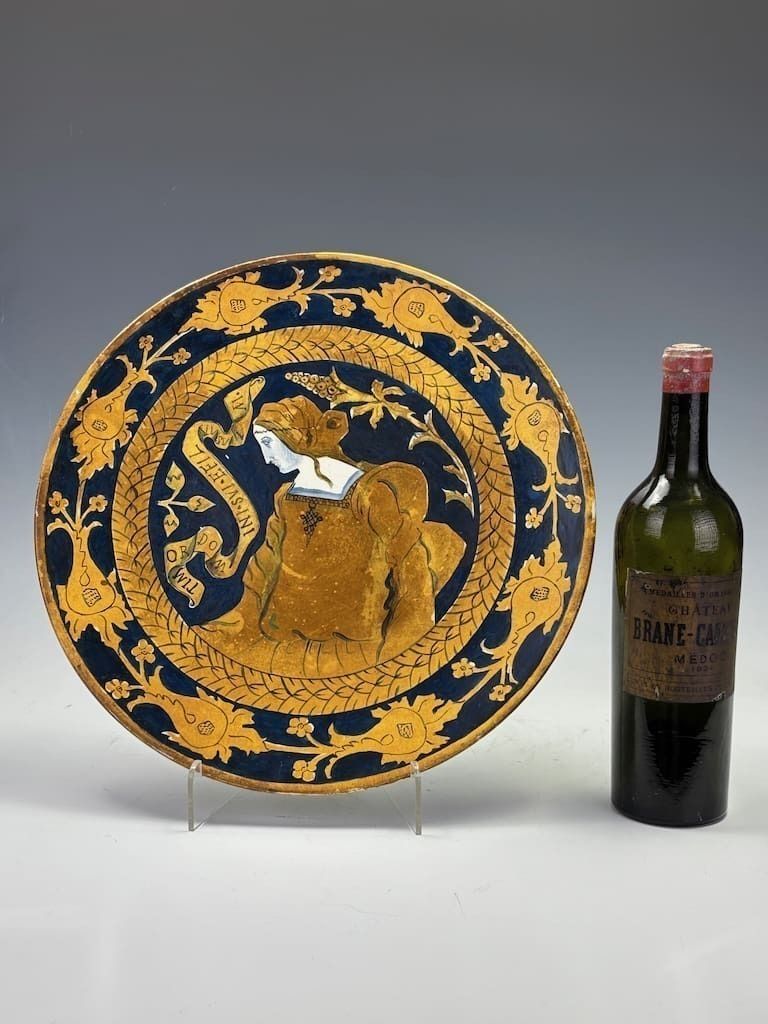 Antique Maiolica Portrait Charger 1886 – Renaissance Revival Ceramic Plate photo for sale