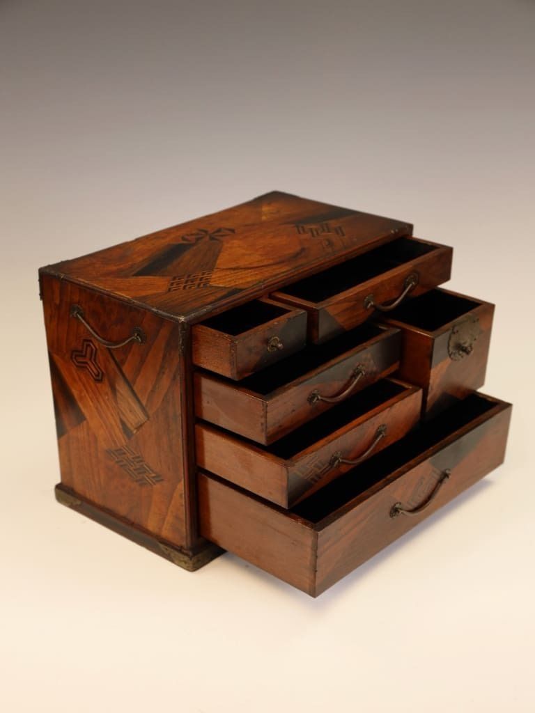 Rare Matching Pair Of Japanese Meiji Period ‘Hakone’ Marquetry Kodansu photo vinterior