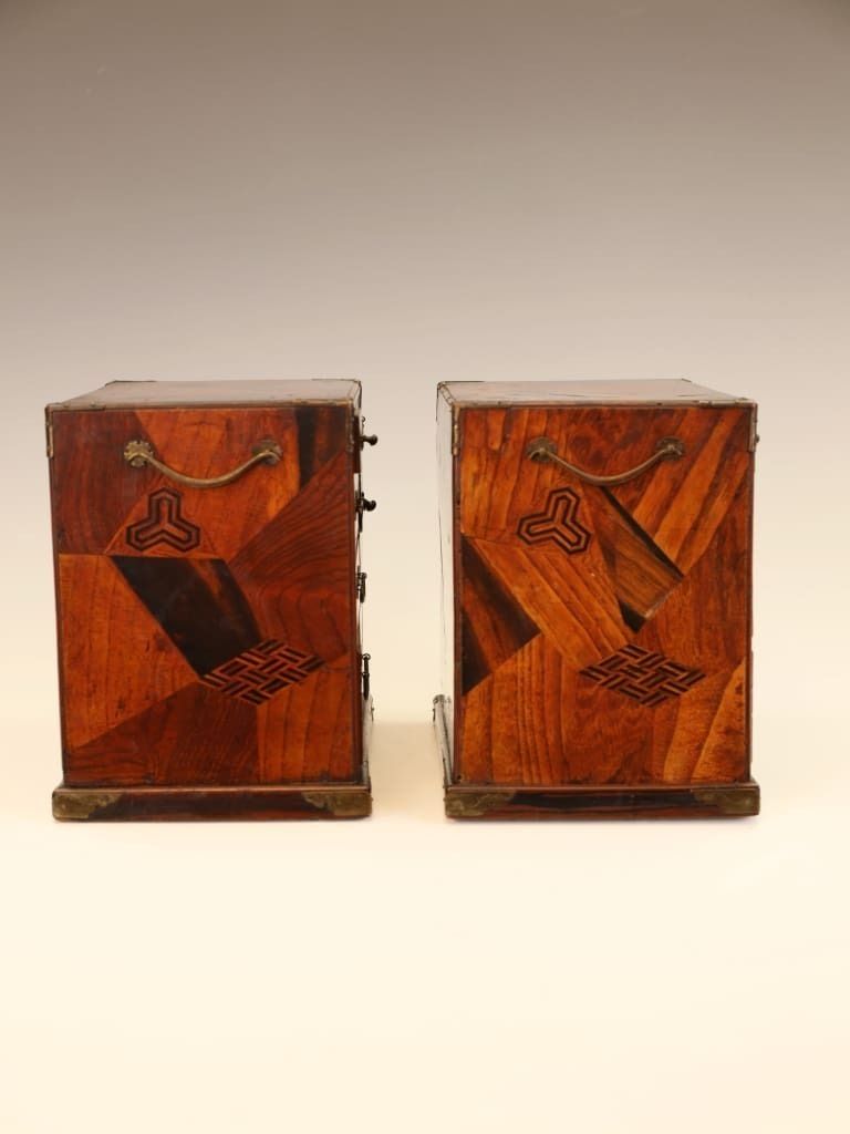 Rare Matching Pair Of Japanese Meiji Period ‘Hakone’ Marquetry Kodansu photo vintage