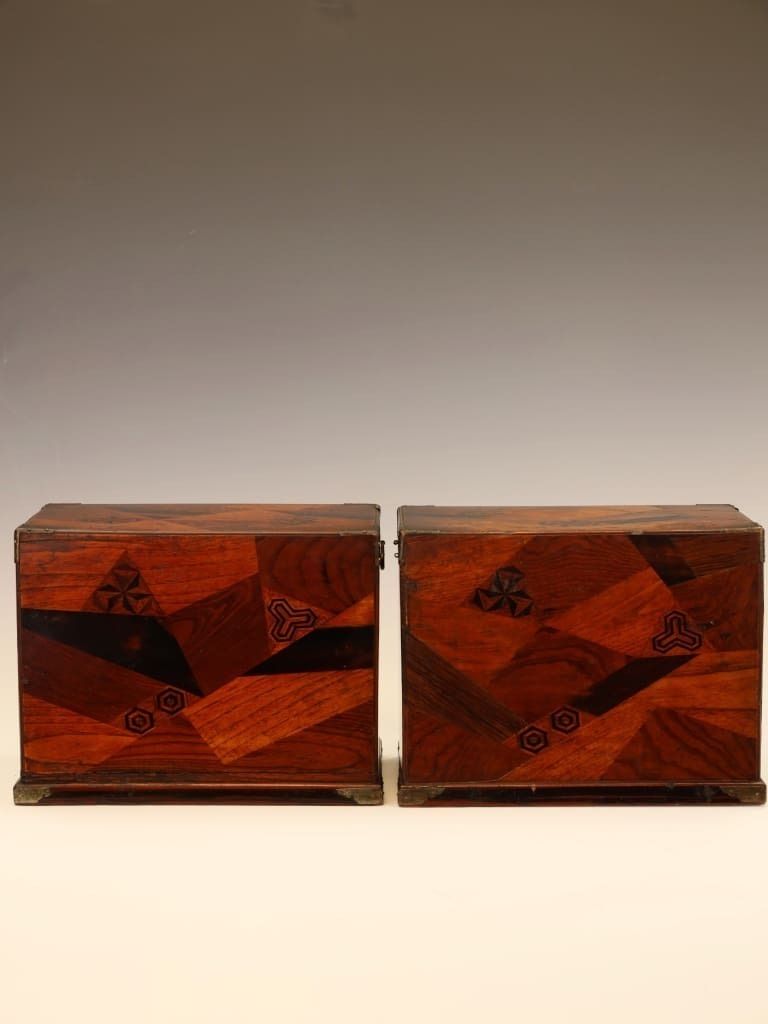 Furniture Rare Matching Pair Of Japanese Meiji Period ‘Hakone’ Marquetry Kodansu photo